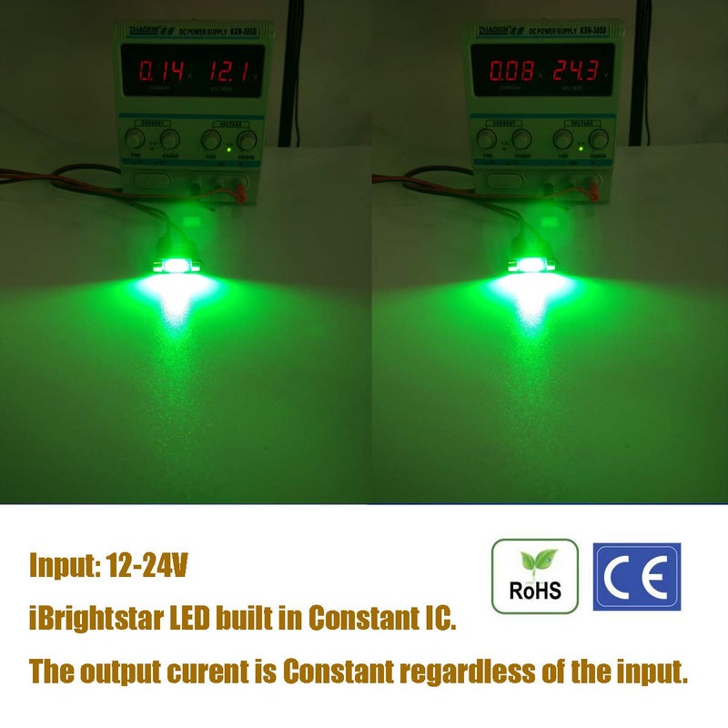 iBrightstar 9-30V Extremely Bright 211-2 212-2 578 Festoon LED Bulbs Error Free 1.61" 41mm for Interior Map Dome Lights and License Plate Courtesy Lights, Green - Image 3